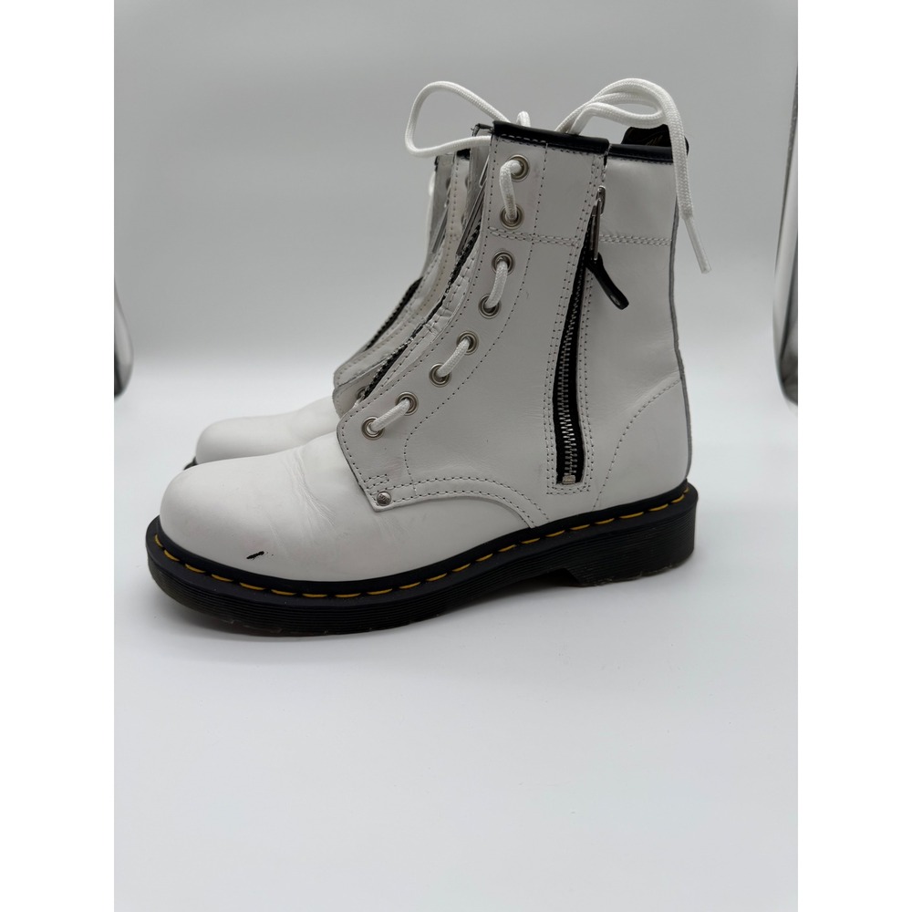 Dr.‎ Martens 1460 Twin Zip White Leather Combat Boots Womens 8